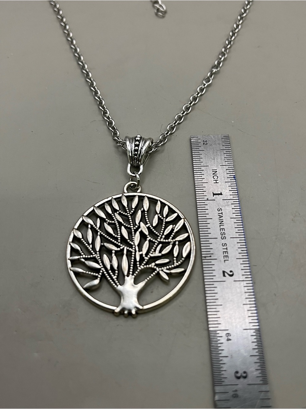 Silver Tone Tree of Life Pendant Necklace | Boho Spiritual Statement Charm - Picture 3 of 6